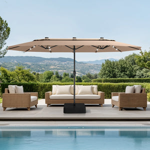 4.5m 2 Tier Large Double-Sided Patio Vented Umbrella with Base