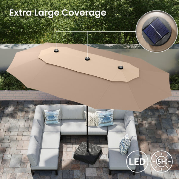 4.5m 2 Tier Large Double-Sided Patio Vented Umbrella with Base