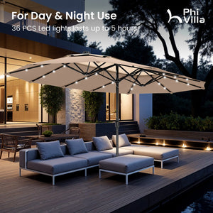4.5m 2 Tier Large Double-Sided Patio Vented Umbrella with Base