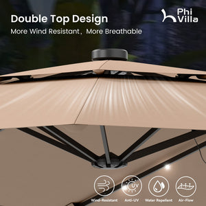 4.5m 2 Tier Large Double-Sided Patio Vented Umbrella with Base