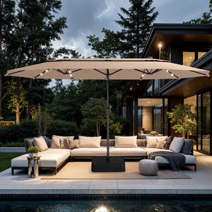 4.5m 2 Tier Large Double-Sided Patio Vented Umbrella with Base