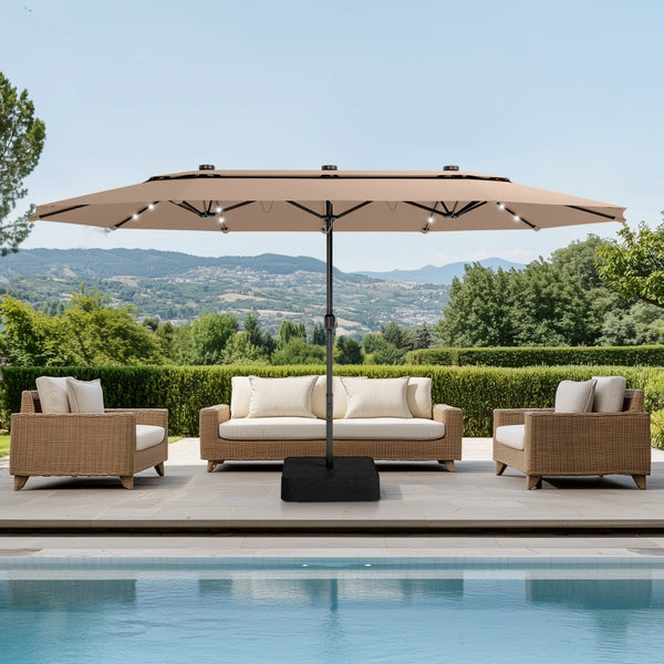 4.5m 2 Tier Large Double-Sided Patio Vented Umbrella with Base