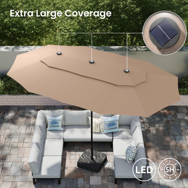 4.5m 2 Tier Large Double-Sided Patio Vented Umbrella with Base