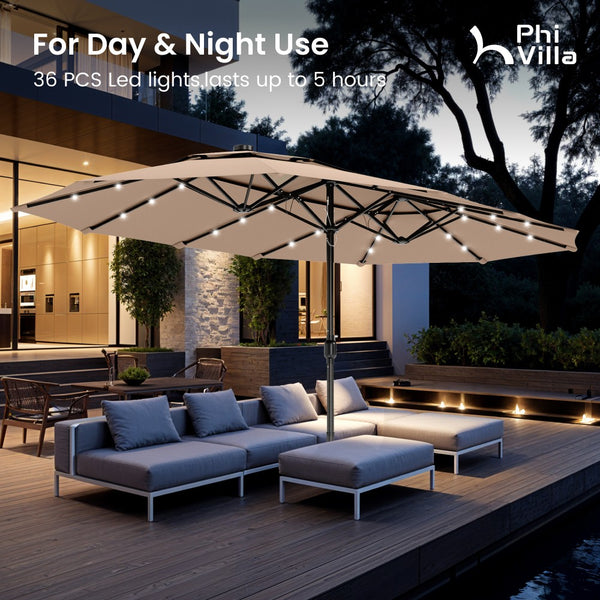4.5m 2 Tier Large Double-Sided Patio Vented Umbrella with Base