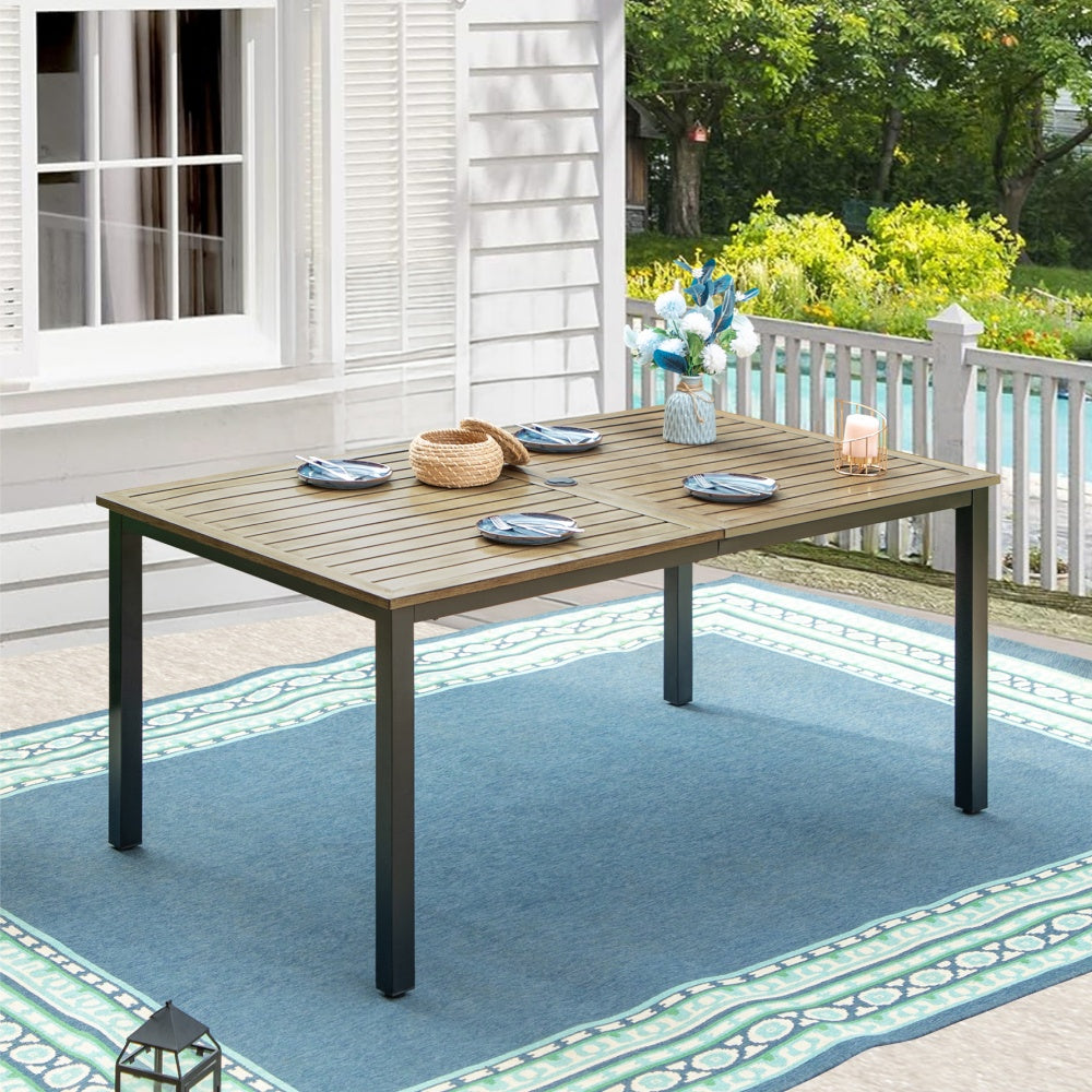 Garden dining table with wood-effect top for outdoor patio space