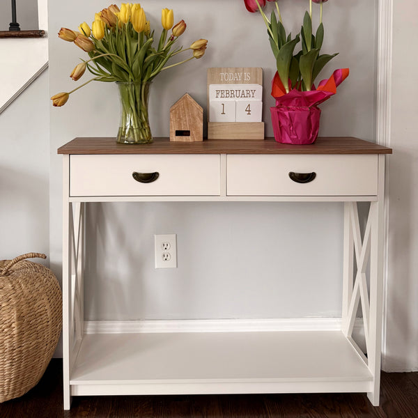 White Farmhouse Console Table for Entryway or Hallway