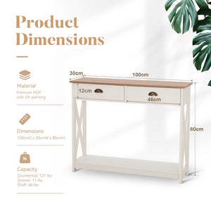 White Farmhouse Console Table for Entryway or Hallway
