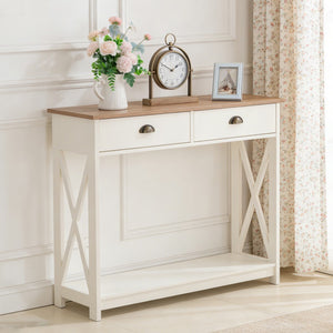 White Farmhouse Console Table for Entryway or Hallway