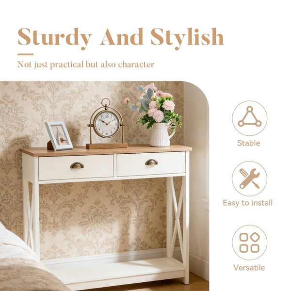 White Farmhouse Console Table for Entryway or Hallway