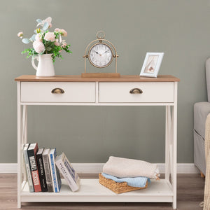 White Farmhouse Console Table for Entryway or Hallway