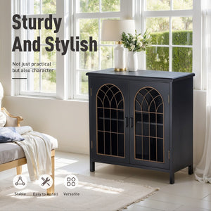 Accent Storage Cabinet with Metal Church Window Doors and Distressed Finish