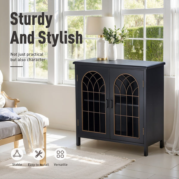 Accent Storage Cabinet with Metal Church Window Doors and Distressed Finish