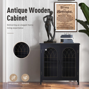 Accent Storage Cabinet with Metal Church Window Doors and Distressed Finish