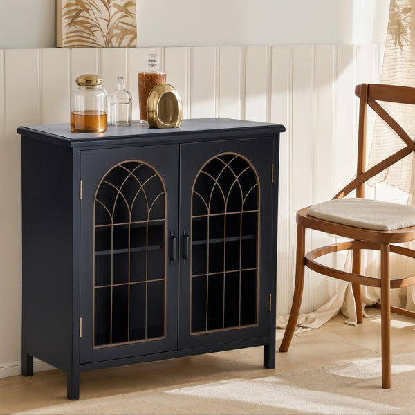 Accent Storage Cabinet with Metal Church Window Doors and Distressed Finish