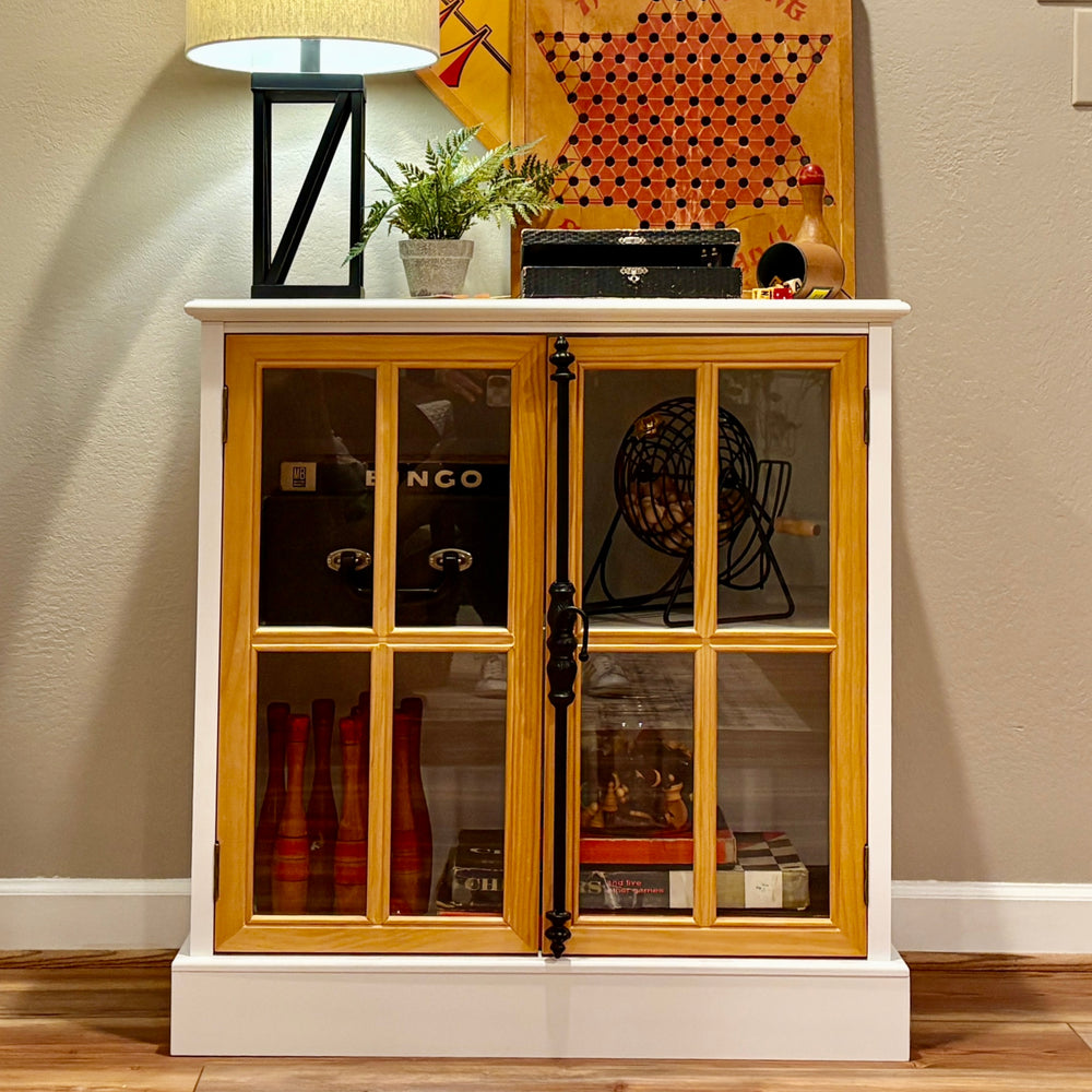 White Accent Cabinet with 2 Glass Doors for Living Room