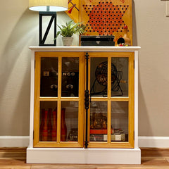 White Accent Cabinet with 2 Glass Doors for Living Room