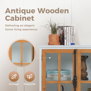 White Accent Cabinet with 2 Glass Doors for Living Room