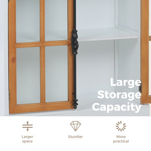 White Accent Cabinet with 2 Glass Doors for Living Room