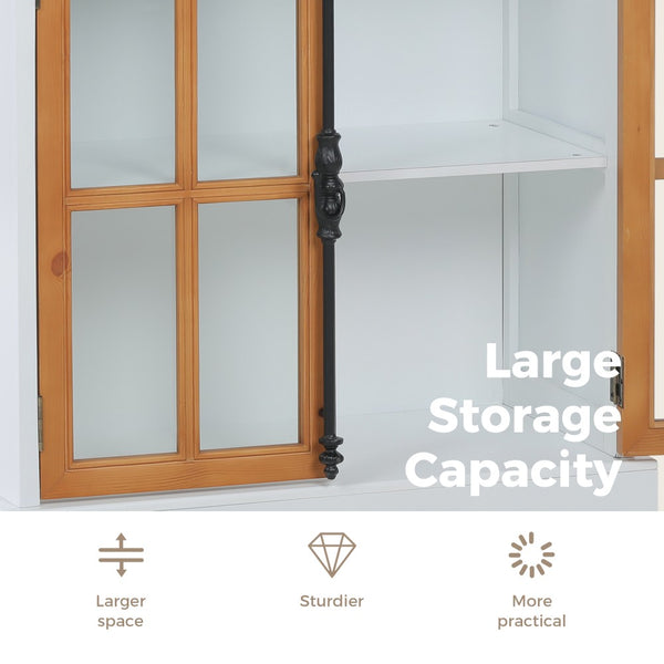 White Accent Cabinet with 2 Glass Doors for Living Room