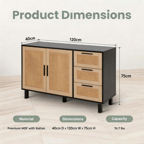 Natural Rattan Storage Sideboard Buffet Cabinet and Chest of Drawers