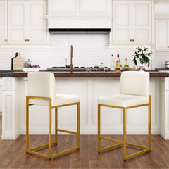 Counter Height White Faux Leather Bar Stools with Backrest for Kitchen