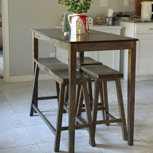 Wood Counter Height Dining Set for 4 with Bench & 2 Chairs