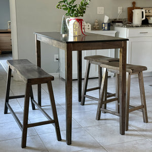 Wood Counter Height Dining Set for 4 with Bench & 2 Chairs