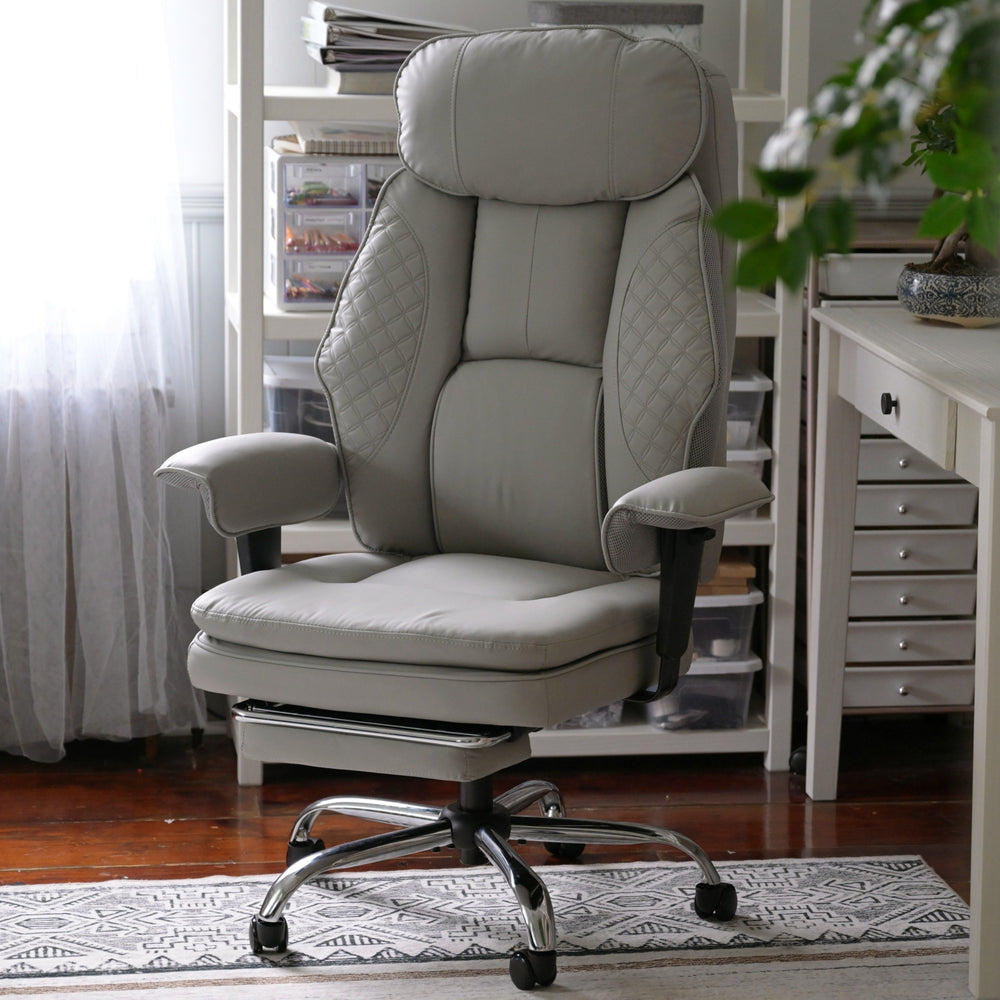 Faux Leather High-Back Executive Office Chair with Footrest & Adjustable Armrests