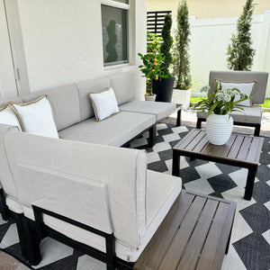 L Shaped Outdoor Corner Sofa Set Metal Frame Patio Sectional with Cushions