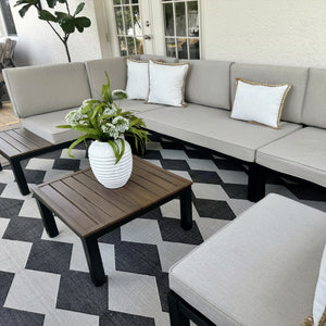 L Shaped Outdoor Corner Sofa Set Metal Frame Patio Sectional with Cushions