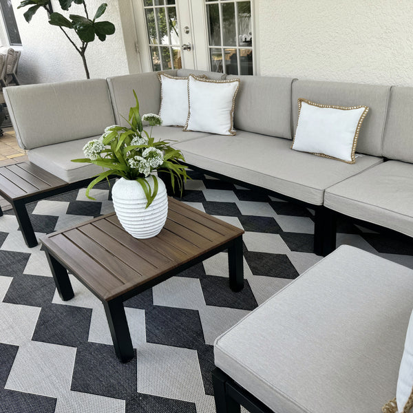 L Shaped Outdoor Corner Sofa Set Metal Frame Patio Sectional with Cushions