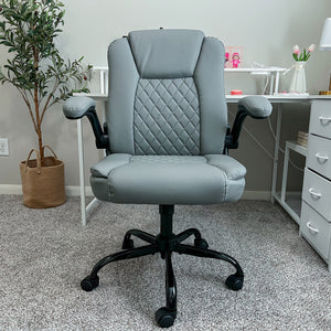 Diamond-Quilted PU Leather Office Chair with Flip-Up Armrests