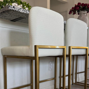 Counter Height White Faux Leather Bar Stools with Backrest for Kitchen