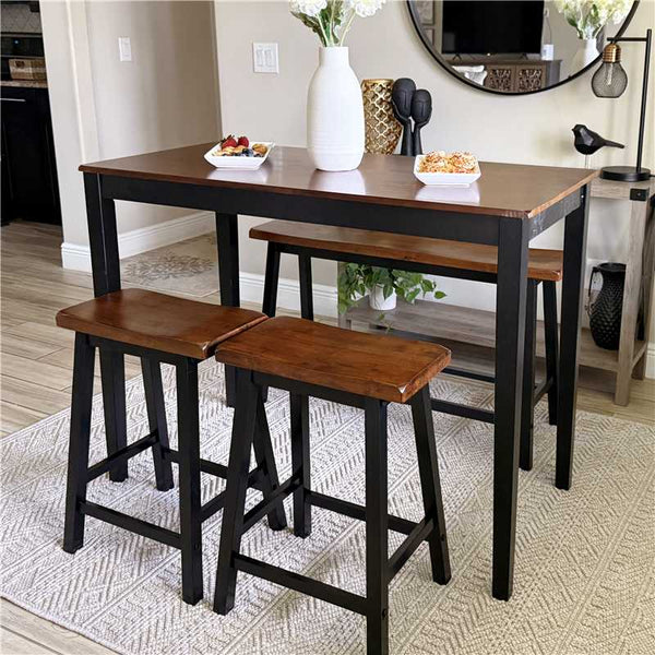 PHI VILLA Wood Counter Height Dining Set for 4 with Bench & 2 Chairs