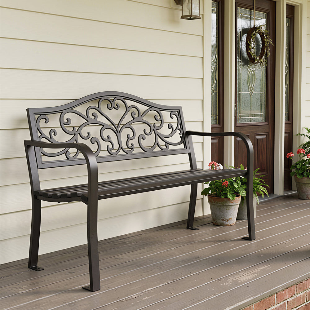 Outdoor Cast Iron Garden Bench with Unique Three-Dimensional Pattern