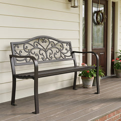 Outdoor Cast Iron Garden Bench with Unique Three-Dimensional Pattern