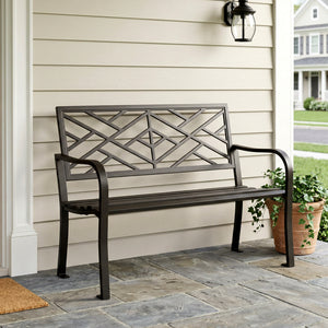 Outdoor Cast Iron Garden Bench with Unique Three-Dimensional Pattern