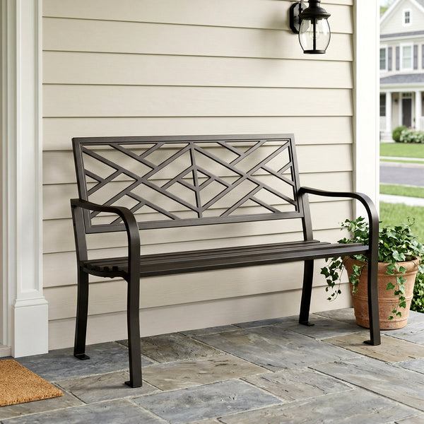 Outdoor Cast Iron Garden Bench with Unique Three-Dimensional Pattern
