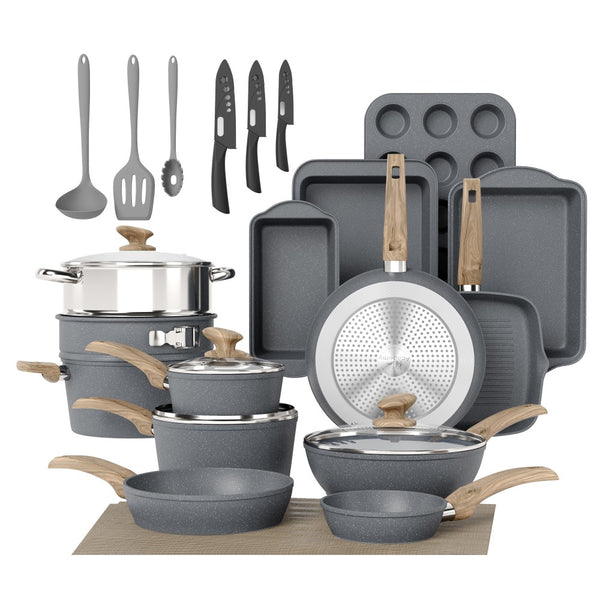 Ultimate 30 Pieces Granite-Coating Nonstick Induction Cookware Set for Easy Dinner Ideas