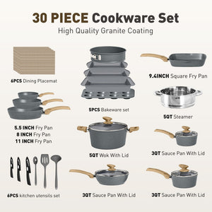 Ultimate 30 Pieces Granite-Coating Nonstick Induction Cookware Set for Easy Dinner Ideas