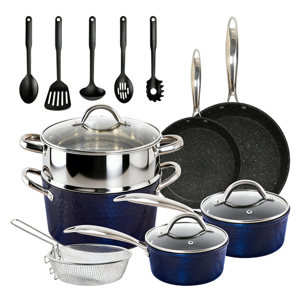 15 Piece Hammered Nonstick Cookware Set with Granite Coating