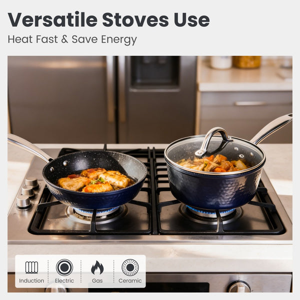 15 Piece Hammered Nonstick Cookware Set with Granite Coating