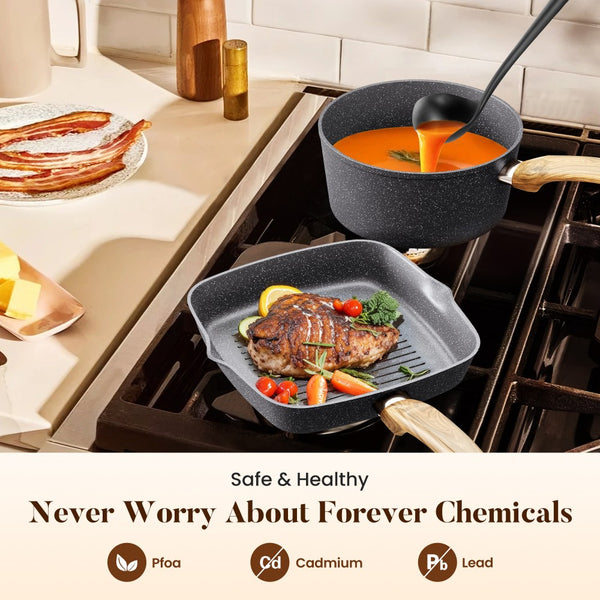 Induction Nonstick Granite-Coating 17 Piece Cookware Set