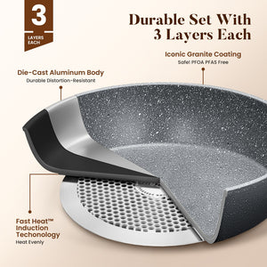 Induction Nonstick Granite-Coating 17 Piece Cookware Set