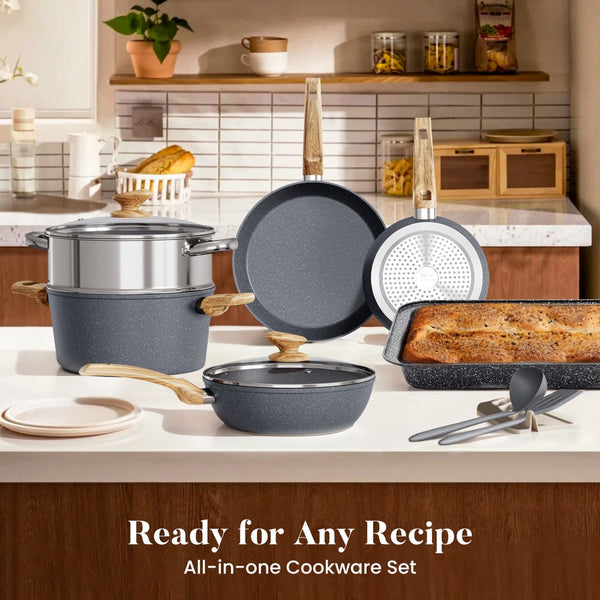 Induction Nonstick Granite-Coating 17 Piece Cookware Set