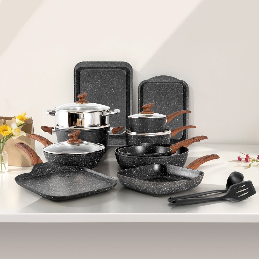 Induction Nonstick Granite-Coating 17 Piece Cookware Set