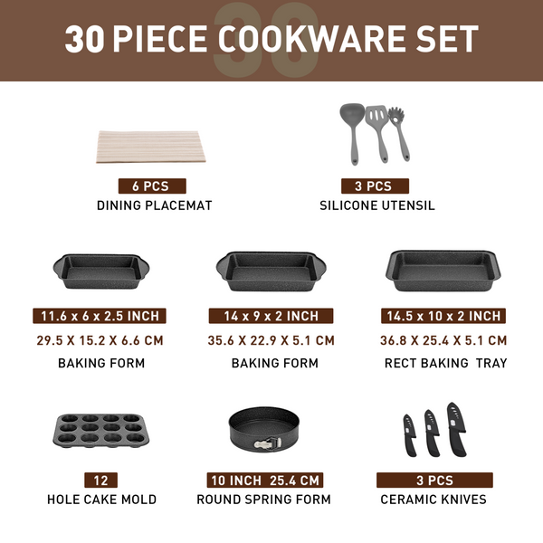 Ultimate 30 Pieces Granite-Coating Nonstick Induction Cookware Set for Easy Dinner Ideas