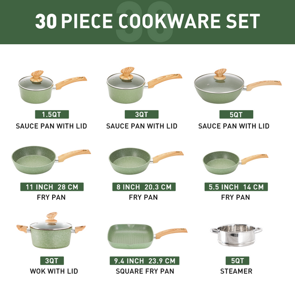 Ultimate 30 Pieces Granite-Coating Nonstick Induction Cookware Set for Easy Dinner Ideas