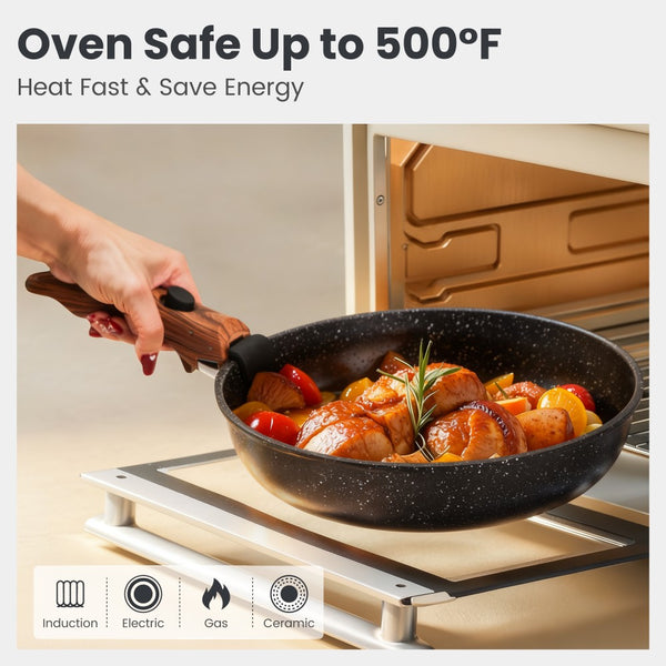 Granite-Coating 8 Pieces Nonstick Pots and Pans Set with Removable Handle