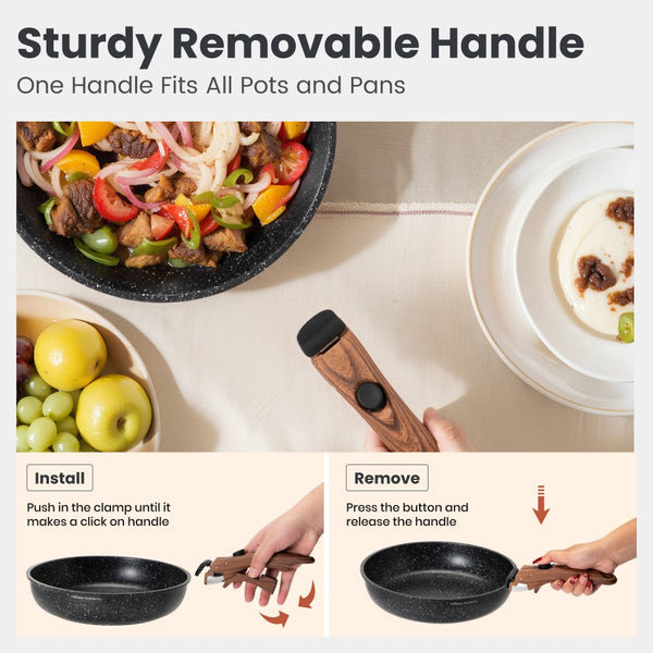 Granite-Coating 8 Pieces Nonstick Pots and Pans Set with Removable Handle